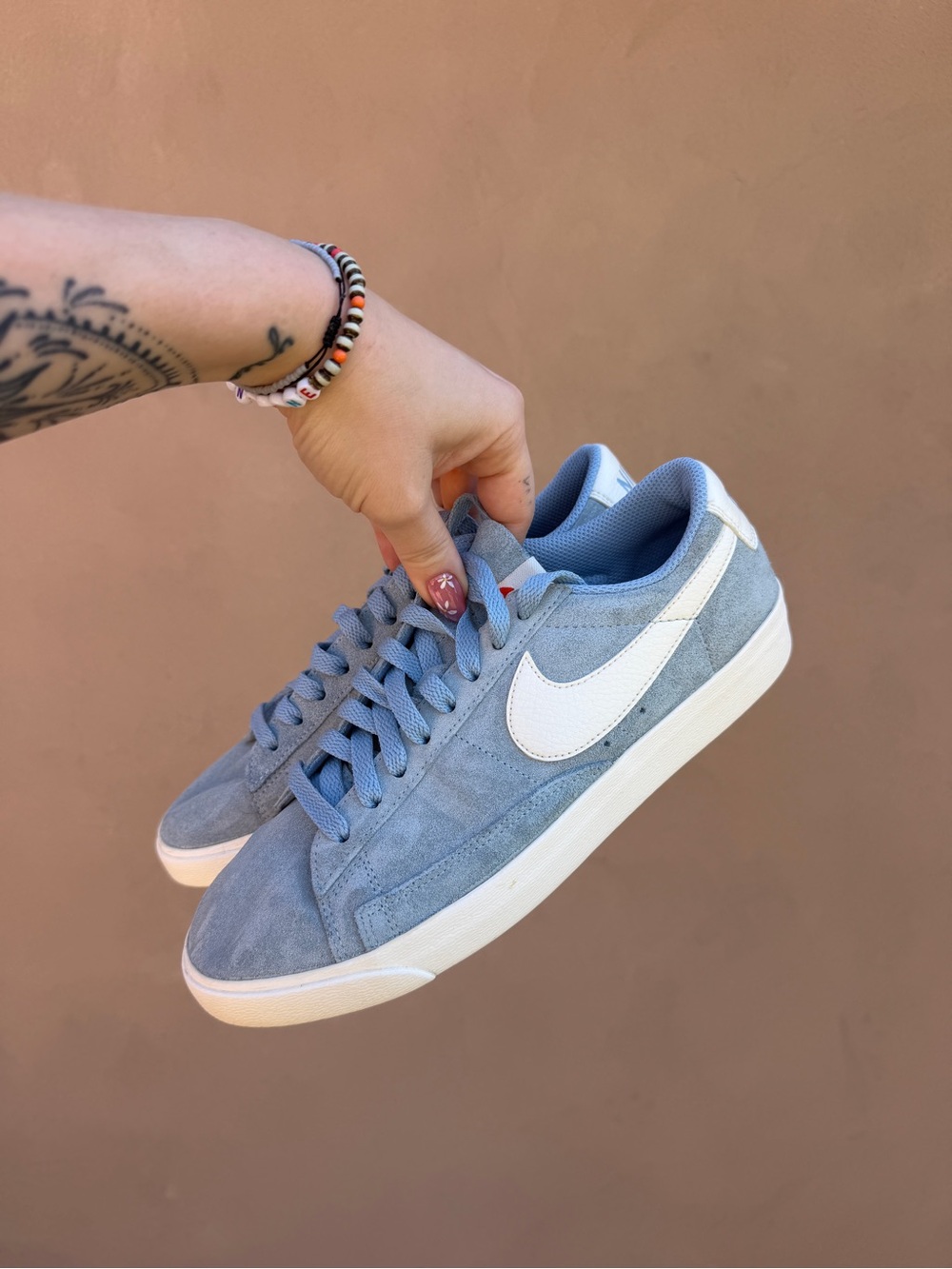 Women’s Suede Low-Top Sneakers in Light Blue with White Swoosh